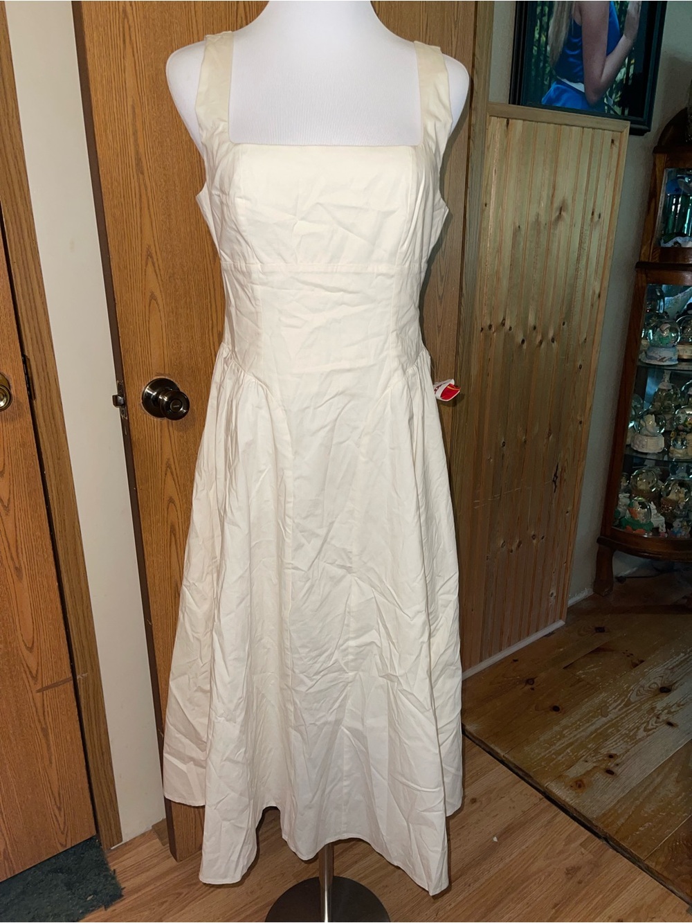 Wayf Cream Square-Neck Midi Dress